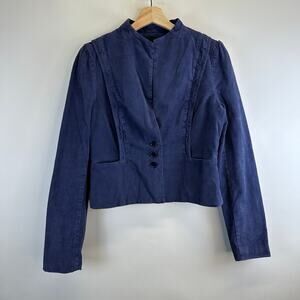 Blue Corduroy Crop Long Sleeve Blazer Jacket Womens Size 10